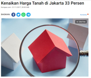 Kenaikan harga tanah di Jakarta mencapai 33%